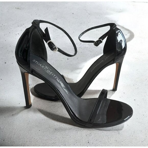 STUART WEITZMAN Black Patent Leather Ankle Strap Heels Size 9 - Picture 1 of 8